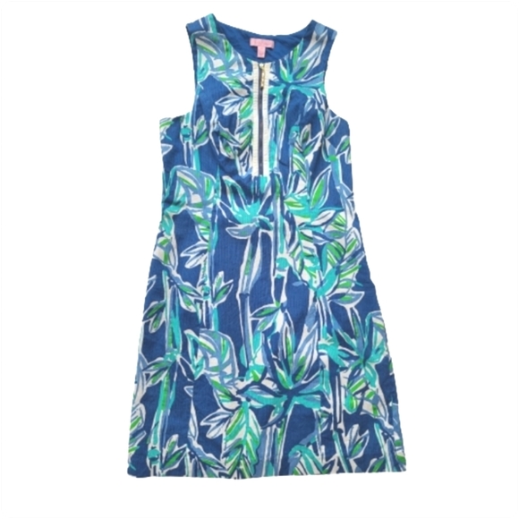 Lilly Pulitzer Dresses & Skirts - Lilly Pulitzer Penelope Sleeveless Shift Dress Blue Crush Bamboo Half Zip 4